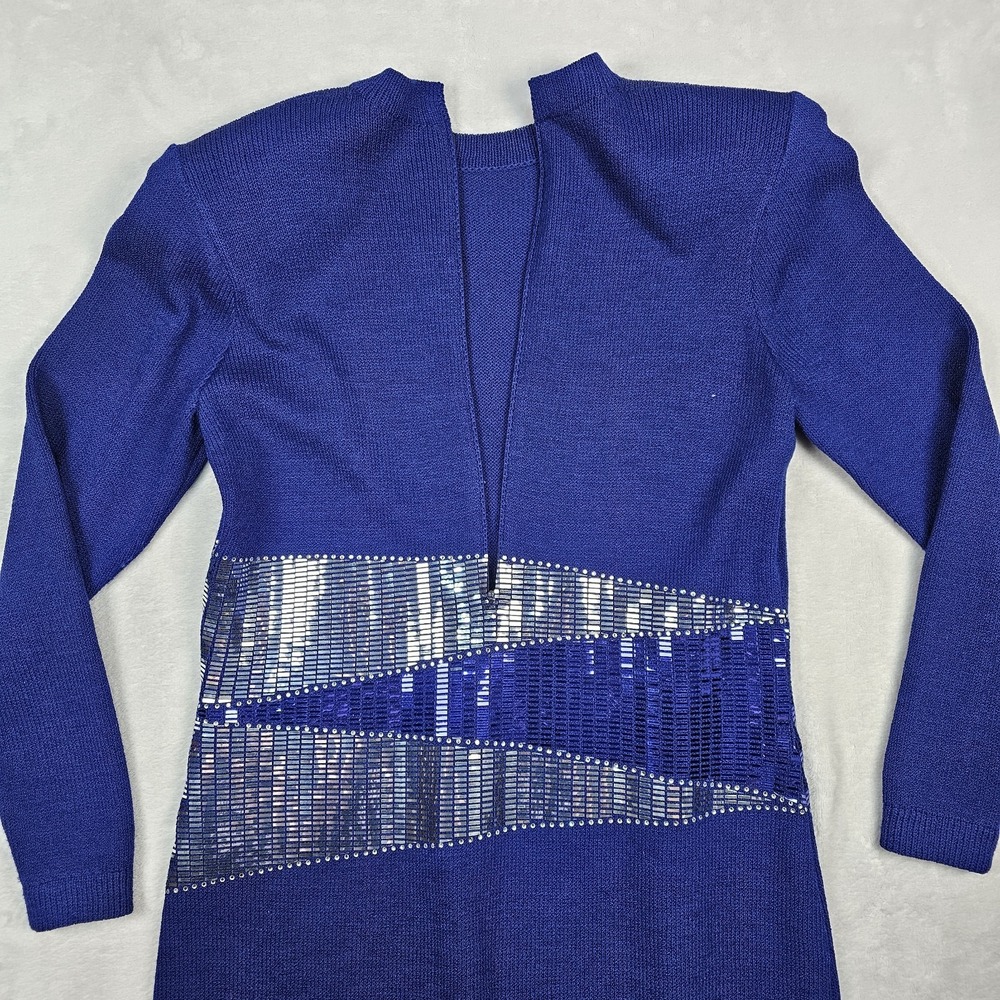 St. John Evening Sheath Dress Womens 8 Knit Mock Neck Sequin Long Sleeve USA - Picture 10 of 16
